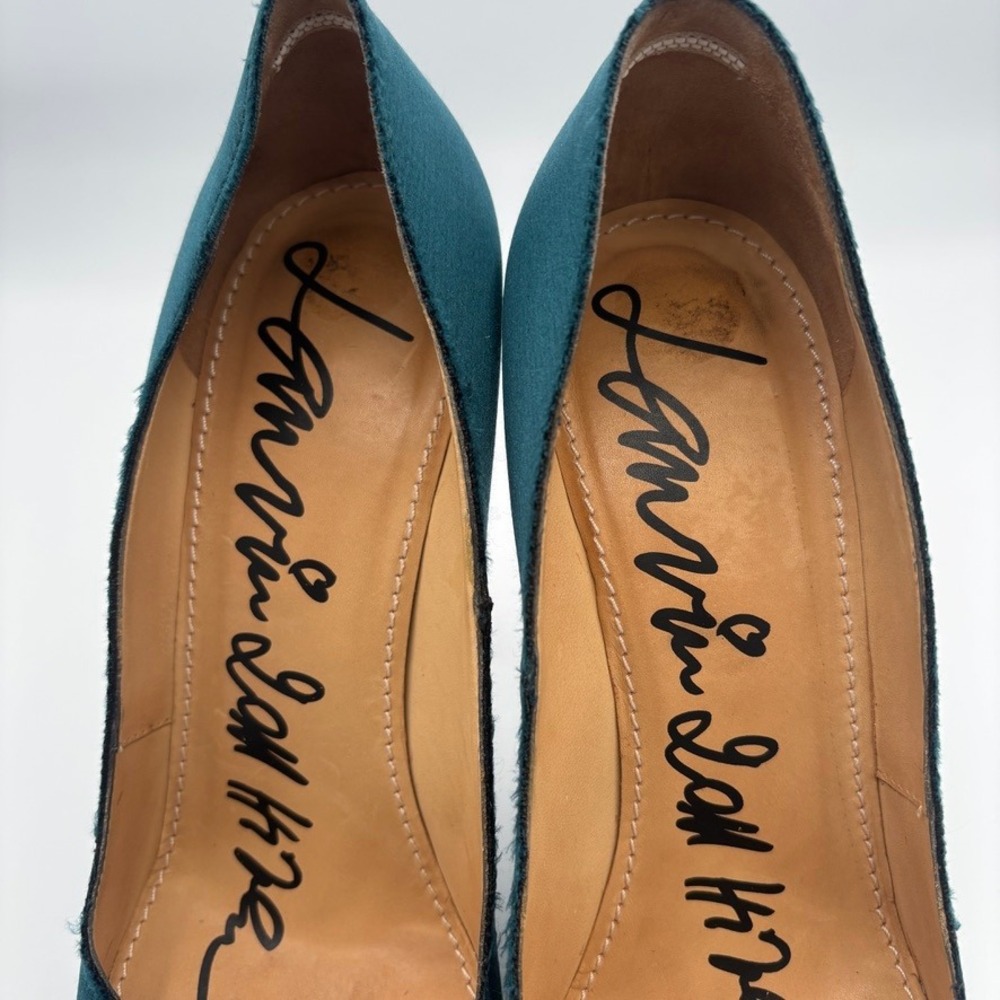 Lanvin Platform Pumps Women Sz 39 Teal Satin Buckle Stiletto Heel Luxury - Picture 15 of 16